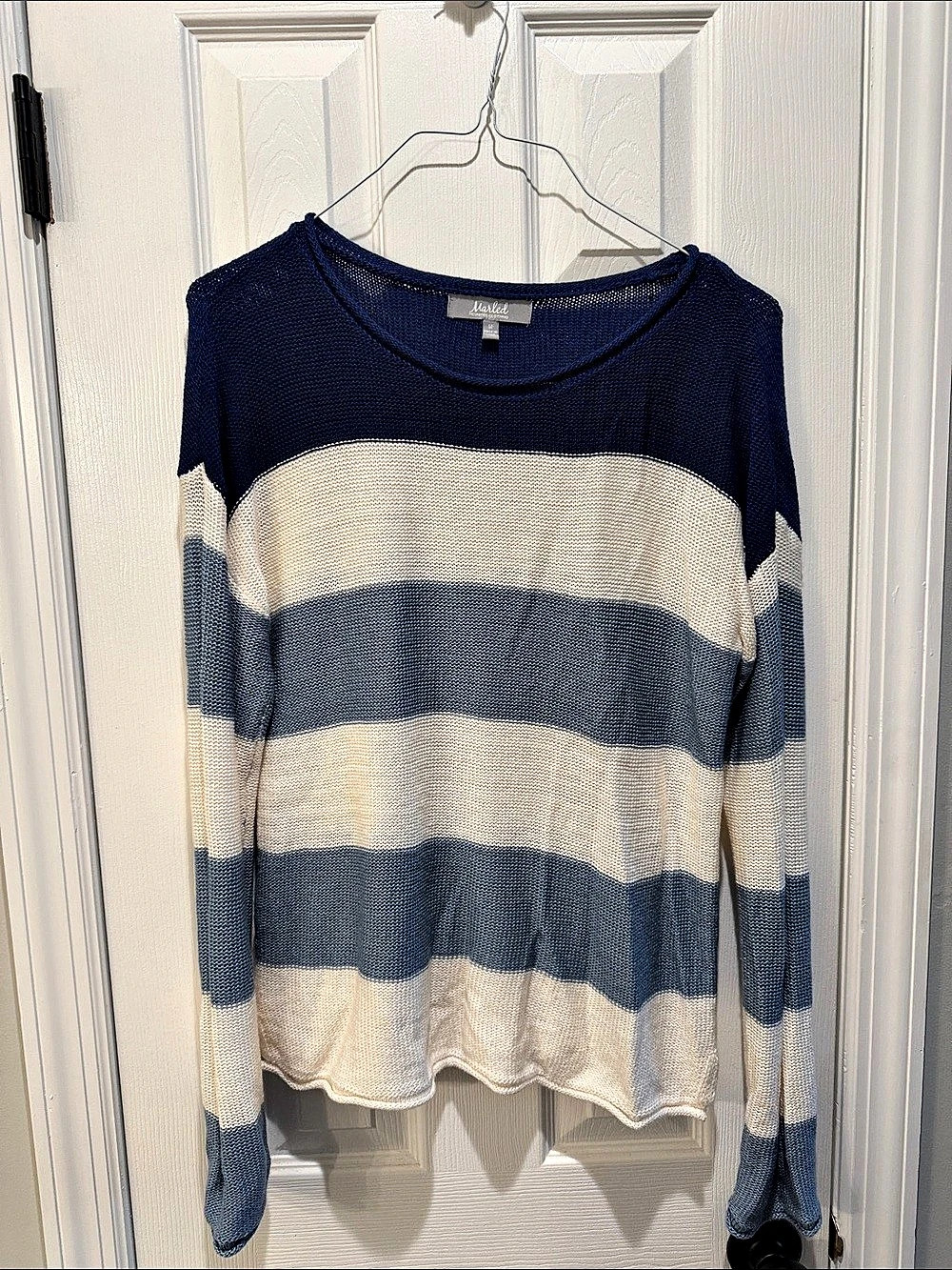 Jones New York Striped Crew Neck Sweater in Blue & Cream Like New